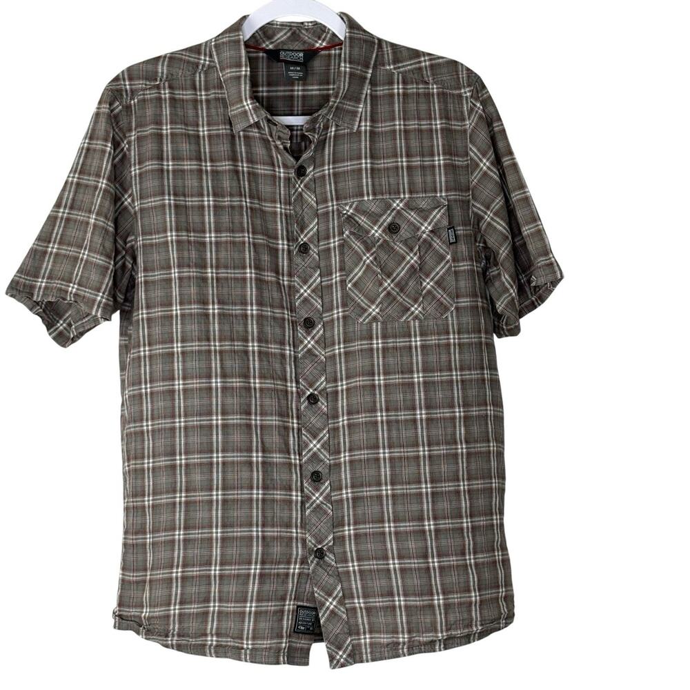 Outdoor Research Men’s Jinx Short Sleeve Button Up Shirt Plaid Gray Red Size M